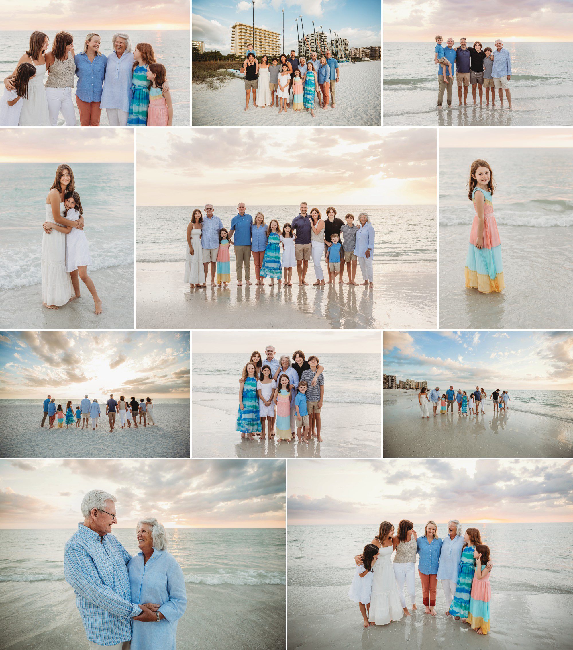 A family photo shoot on the beach of the Crystal Shores Marriott on Marco Island. Beautiful beach and sunset views serve as the perfect backdrop.