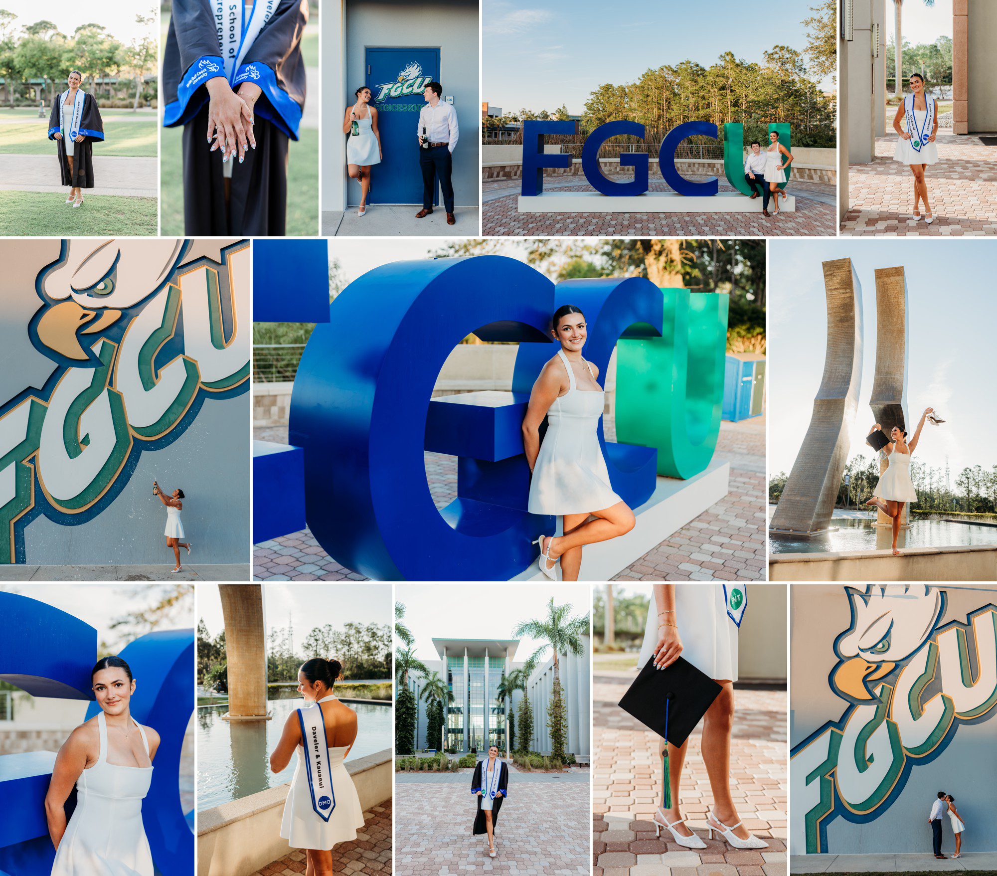 FGCU grad session portrait by Kelly Jones Photo, Florida Gulf Coast University graduate in cap and gown